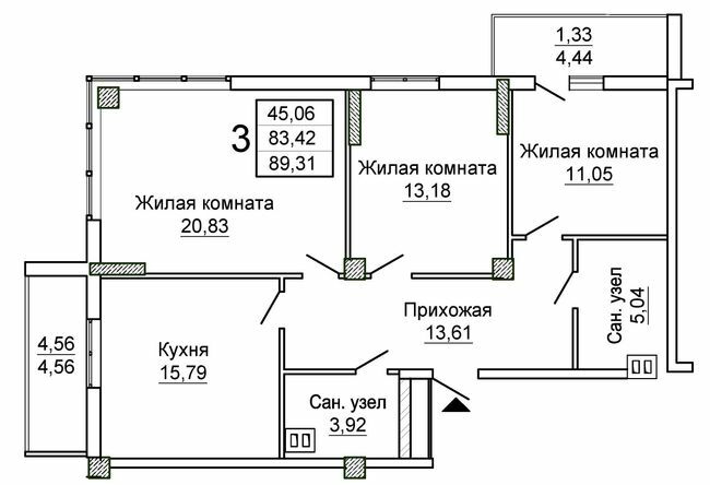 3-кімнатна 89.31 м² в ЖК Слобожанський квартал-2 від 15 850 грн/м², Харків