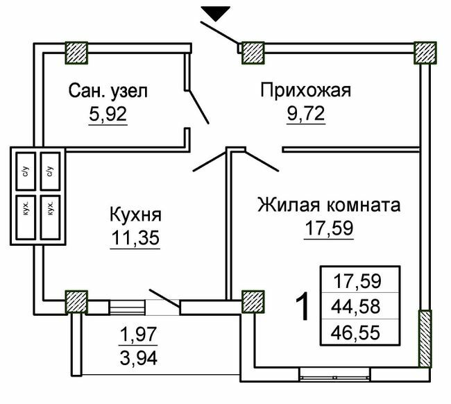 1-комнатная 46.55 м² в ЖК Слобожанский квартал-2 от 25 750 грн/м², Харьков