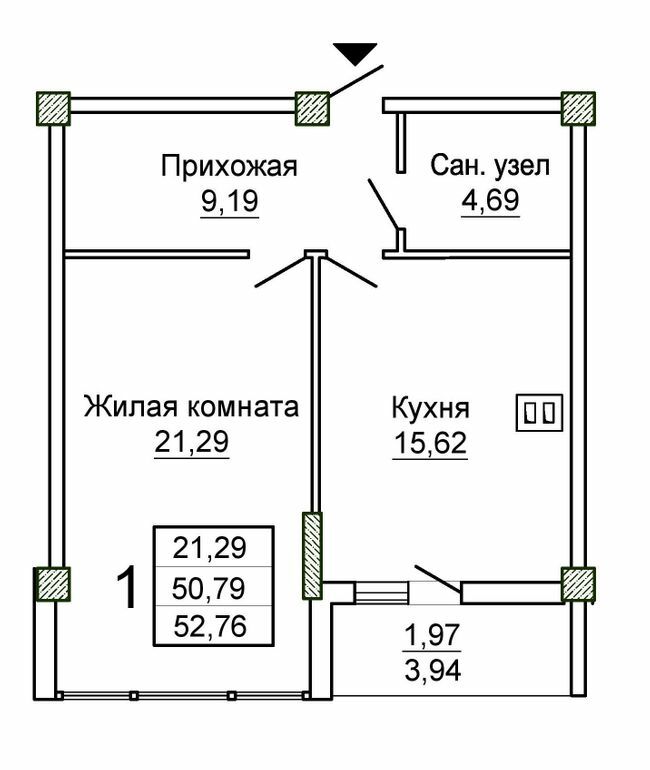 1-комнатная 52.76 м² в ЖК Слобожанский квартал-2 от 25 750 грн/м², Харьков