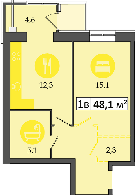 1-кімнатна 48.1 м² в ЖК Дніпровська Брама 2 від 16 900 грн/м², смт Слобожанське