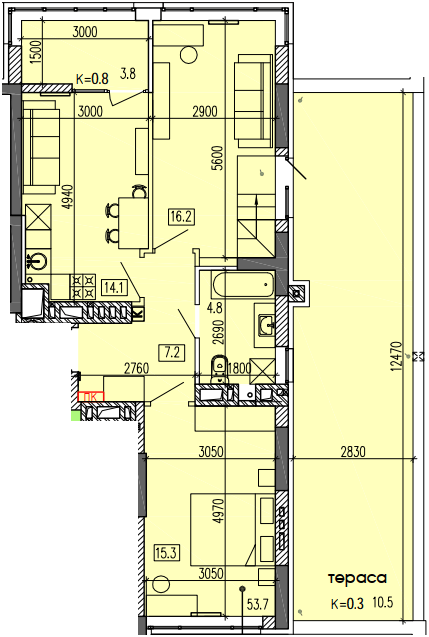 2-комнатная 72.8 м² в ЖК Затишний-2 от 23 000 грн/м², Днепр