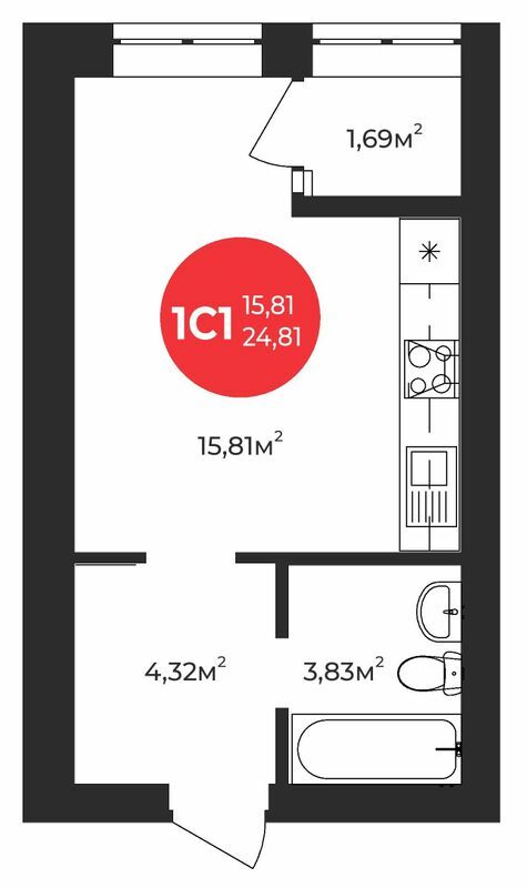 1-комнатная 24.81 м² в ЖК Молодость от 23 800 грн/м², г. Ирпень