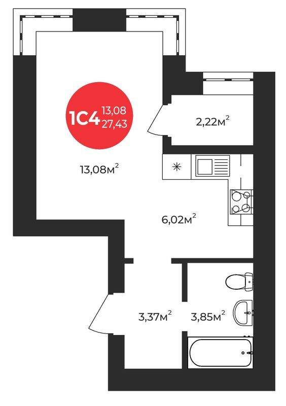 1-комнатная 27.43 м² в ЖК Молодость от 23 800 грн/м², г. Ирпень