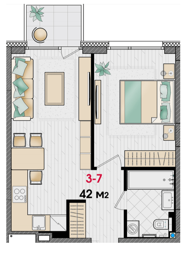 1-комнатная 42 м² в ЖК MANHATTAN от 34 800 грн/м², Днепр