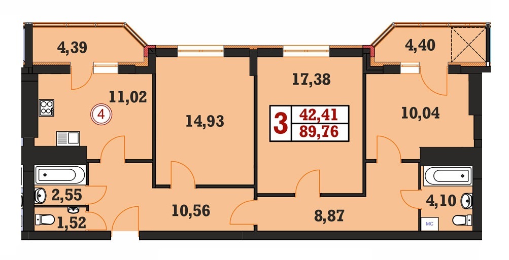 3-комнатная 89.76 м² в ЖК Гетманский от 15 200 грн/м², Хмельницкий
