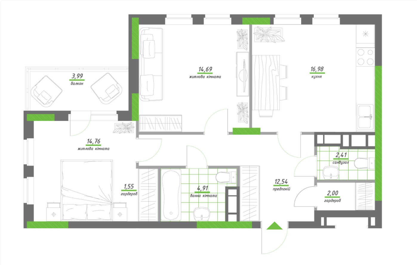 2-кімнатна 72.28 м² в ЖК Нивки-Парк від 42 750 грн/м², Київ