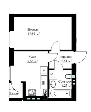 1-кімнатна 30.23 м² в ЖК Cherry House 3 від 16 000 грн/м², смт Гостомель