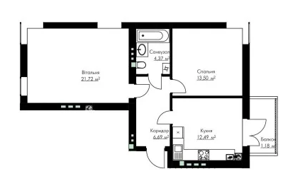 2-кімнатна 59.95 м² в ЖК Cherry House 3 від 16 000 грн/м², смт Гостомель