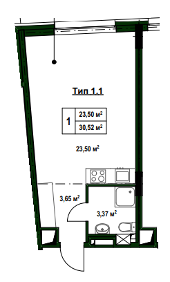 Студия 30.52 м² в ДД на ул. Тургеневская, 17 от 97 300 грн/м², Киев