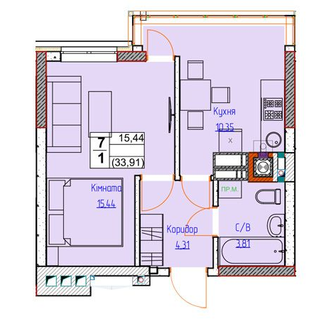 1-кімнатна 33.91 м² в ЖК Піонерський квартал 2 від 22 000 грн/м², смт Чабани