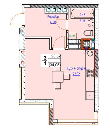 1-кімнатна 34.05 м² в ЖК Піонерський квартал 2 від 22 000 грн/м², смт Чабани