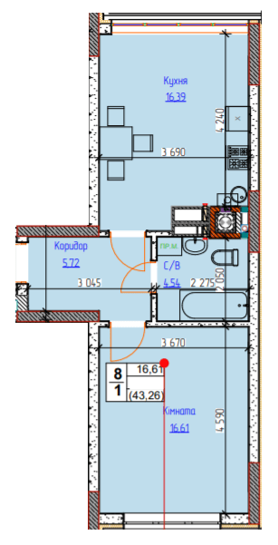1-комнатная 43.26 м² в ЖК Пионерский квартал 2 от 25 300 грн/м², пгт Чабаны
