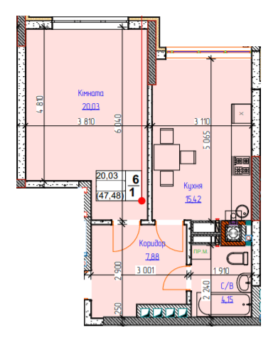 1-комнатная 47.48 м² в ЖК Пионерский квартал 2 от 25 300 грн/м², пгт Чабаны