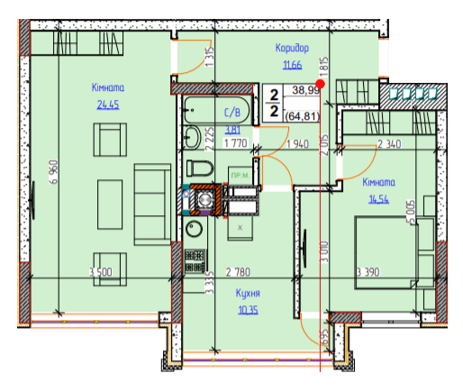 2-комнатная 64.81 м² в ЖК Пионерский квартал 2 от 25 300 грн/м², пгт Чабаны