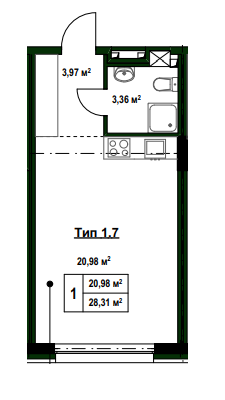 Студія 28.31 м² в ПБ на вул. Тургенєвська, 17 від 97 300 грн/м², Київ