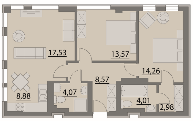 2-комнатная 73.87 м² в Апарт-комплекс X-point от 21 500 грн/м², Киев