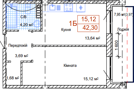 1-кімнатна 42.3 м² в ЖК Art House від 51 100 грн/м², Одеса