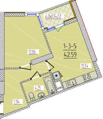 1-комнатная 42.59 м² в ЖК KADORR City от 22 550 грн/м², Одесса