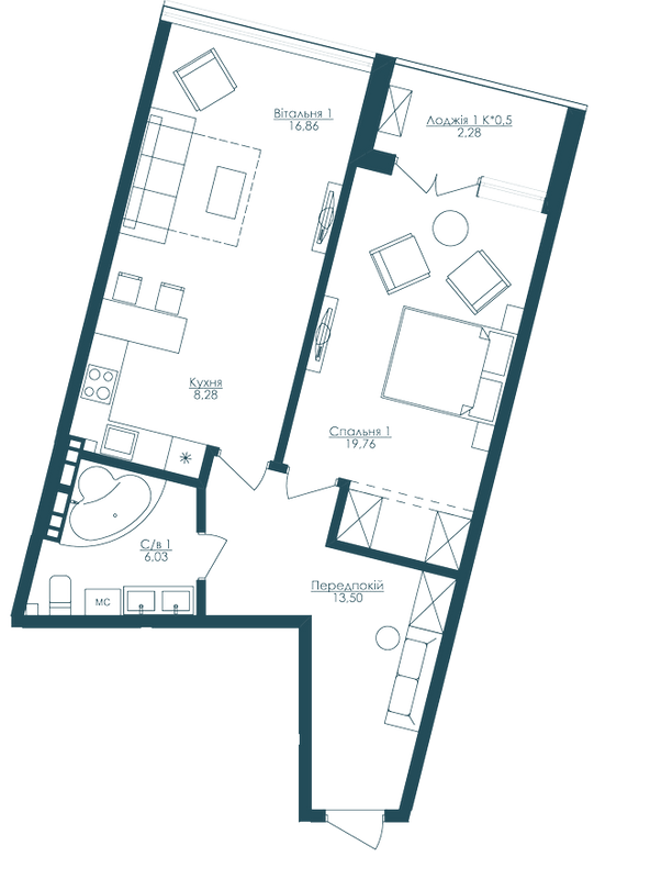 1-комнатная 66.71 м² в ЖК KANDINSKY Odessa Residence от 51 421 грн/м², Одесса