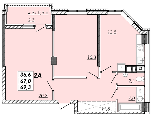 2-кімнатна 69.3 м² в ЖК RealPark від 19 850 грн/м², Одеса