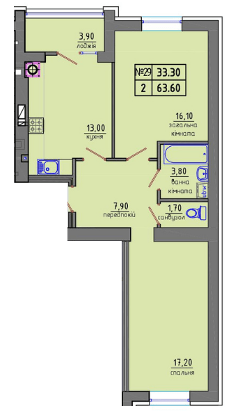 2-кімнатна 63.6 м² в ЖК Gloria від 19 500 грн/м², Житомир