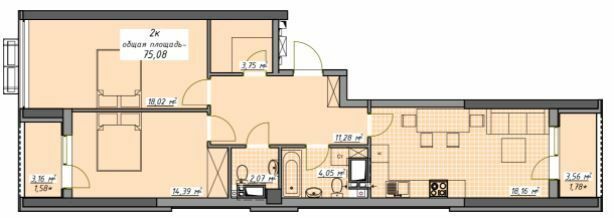 2-кімнатна 75.08 м² в ЖК Атмосфера від 22 850 грн/м², Одеса