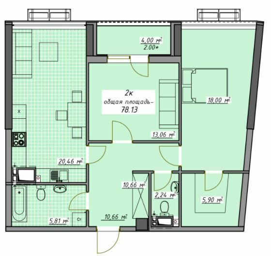 2-кімнатна 78.13 м² в ЖК Атмосфера від 22 850 грн/м², Одеса
