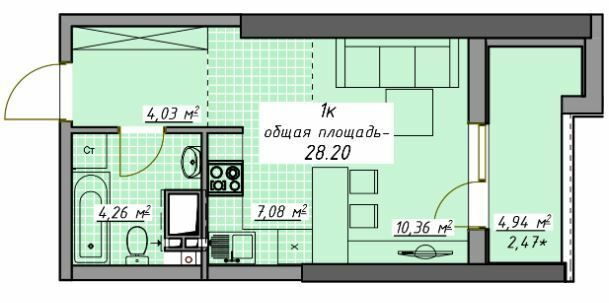1-кімнатна 28.2 м² в ЖК Атмосфера від 22 850 грн/м², Одеса