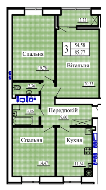 3-комнатная 85.77 м² в ЖК Новая Барселона от 15 700 грн/м², г. Ковель