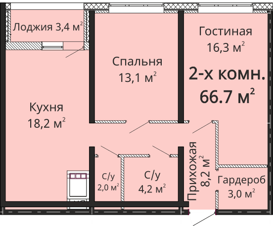 2-комнатная 66.7 м² в ЖК Омега от 22 850 грн/м², Одесса