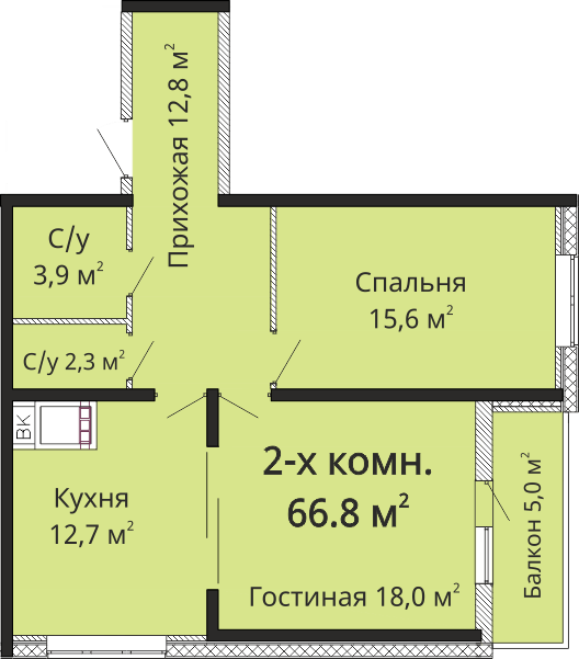 2-кімнатна 66.8 м² в ЖК Омега від 22 850 грн/м², Одеса