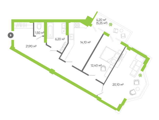 2-комнатная 80.4 м² в ЖК Оселя Парк от 26 500 грн/м², Луцк