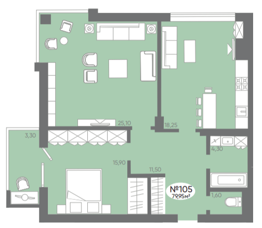 2-кімнатна 79.95 м² в ЖК Оселя Парк від 25 500 грн/м², Луцьк