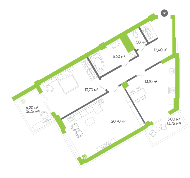 2-комнатная 74.2 м² в ЖК Оселя Парк от 26 500 грн/м², Луцк