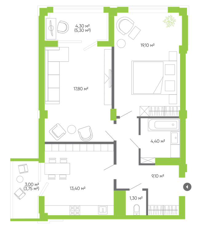 2-комнатная 72.4 м² в ЖК Оселя Парк от 26 500 грн/м², Луцк