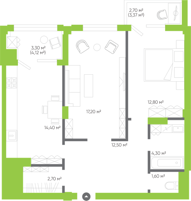 2-комнатная 71.5 м² в ЖК Оселя Парк от 26 500 грн/м², Луцк