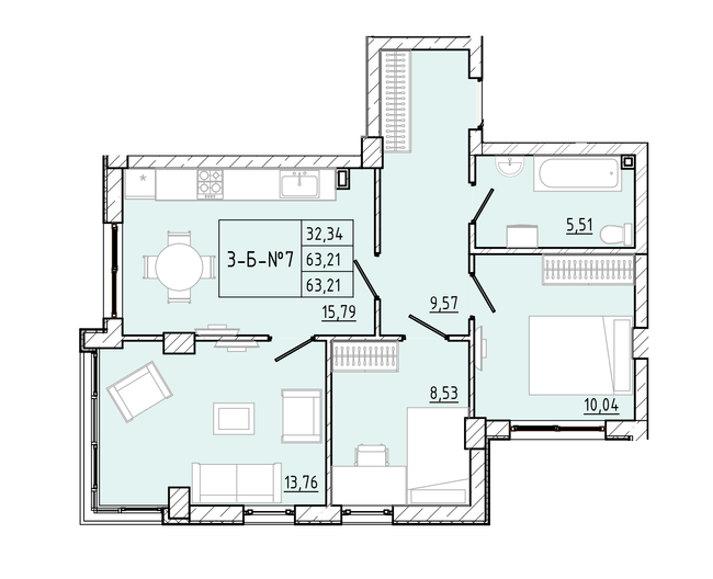 3-кімнатна 63.21 м² в ЖК Приморські Сади від 20 500 грн/м², Одеса