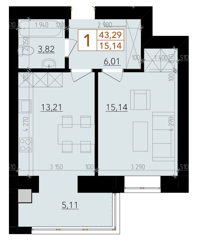 1-кімнатна 43.29 м² в ЖК HARMONY for life від 14 500 грн/м², Хмельницький