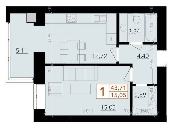1-комнатная 43.71 м² в ЖК HARMONY for life от 14 500 грн/м², Хмельницкий