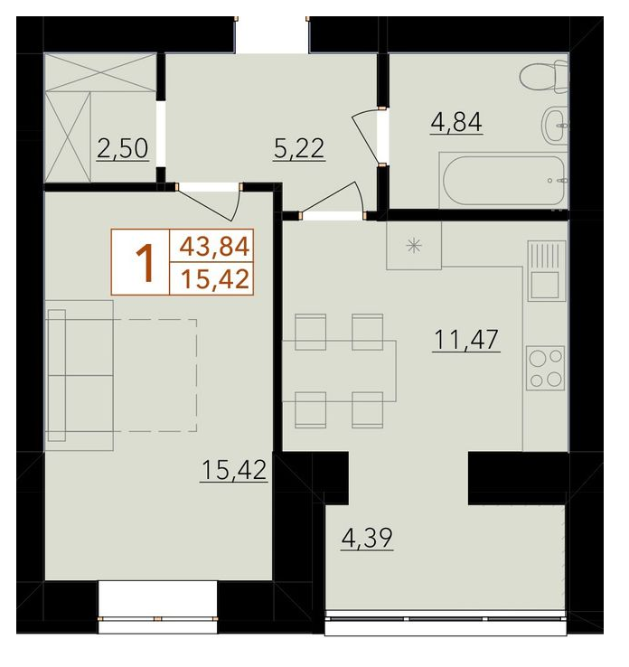 1-кімнатна 43.84 м² в ЖК HARMONY for life від 14 500 грн/м², Хмельницький