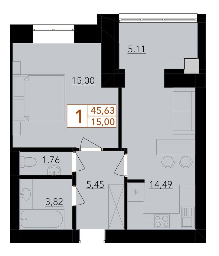 1-кімнатна 45.63 м² в ЖК HARMONY for life від 14 500 грн/м², Хмельницький