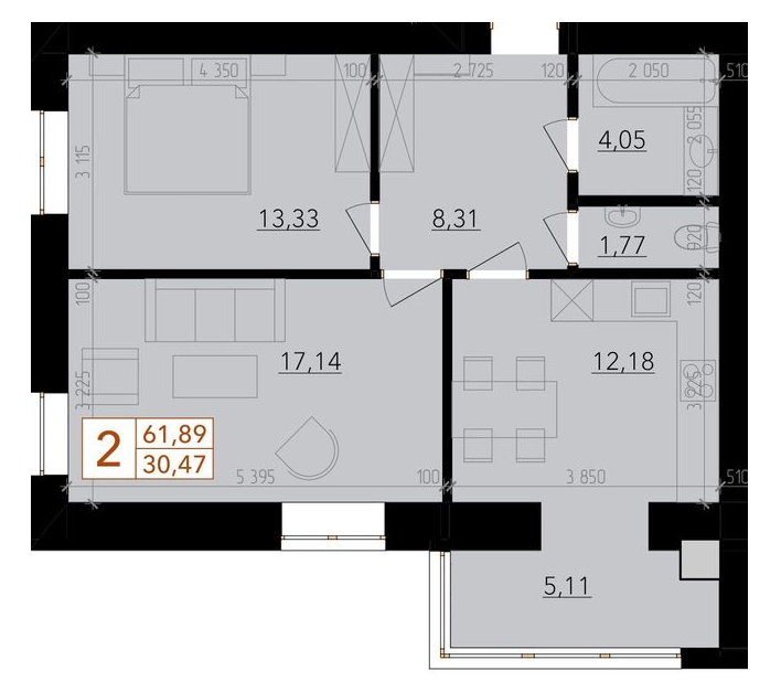 2-комнатная 61.89 м² в ЖК HARMONY for life от 14 500 грн/м², Хмельницкий