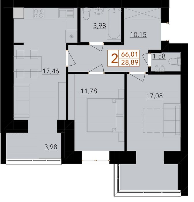 2-комнатная 66.01 м² в ЖК HARMONY for life от 14 500 грн/м², Хмельницкий