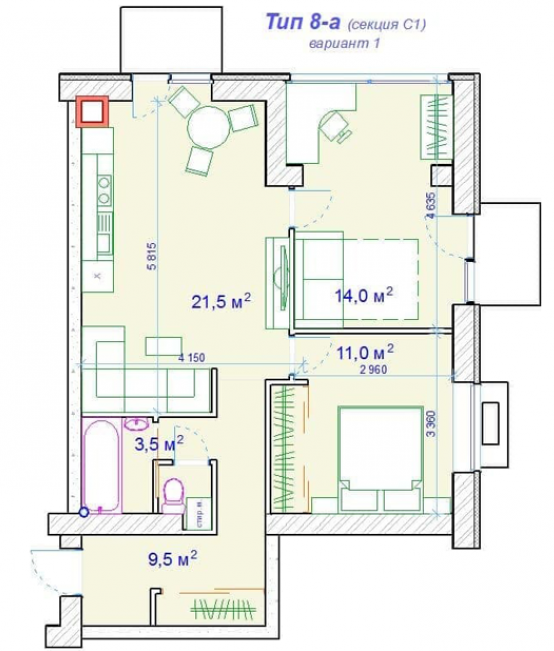 1-комнатная 59.5 м² в ЖК Forest Hill от застройщика, Днепр