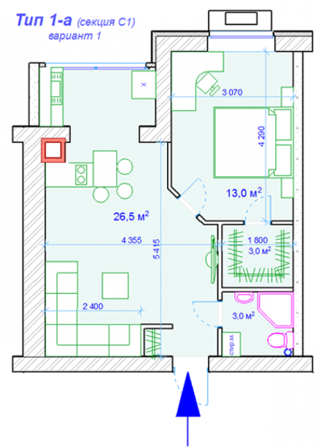 1-комнатная 43.4 м² в ЖК Forest Hill от застройщика, Днепр