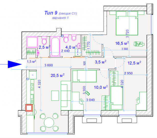 3-комнатная 68.8 м² в ЖК Forest Hill от застройщика, Днепр