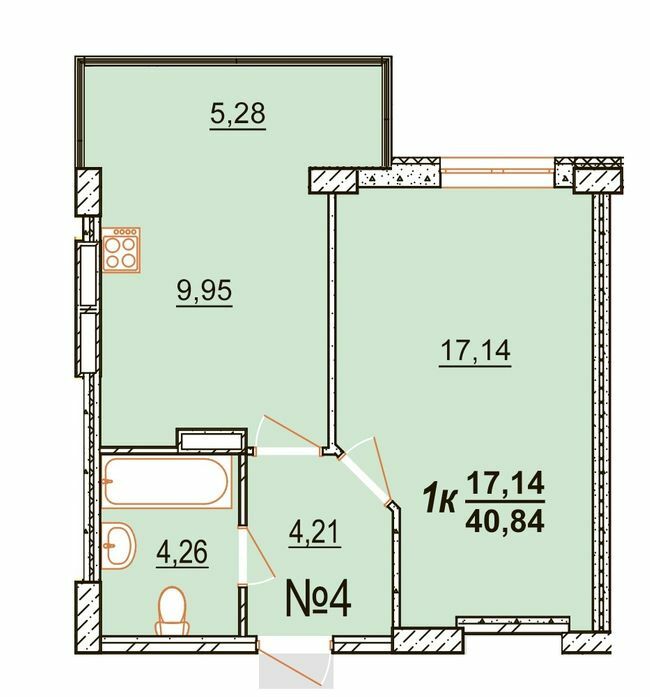 1-комнатная 40.84 м² в ЖК BRUSSELS от застройщика, с. Крыжановка