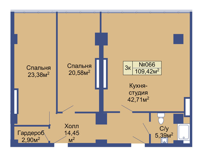3-кімнатна 109.42 м² в ЖК Колумб від 20 800 грн/м², с. Крижанівка
