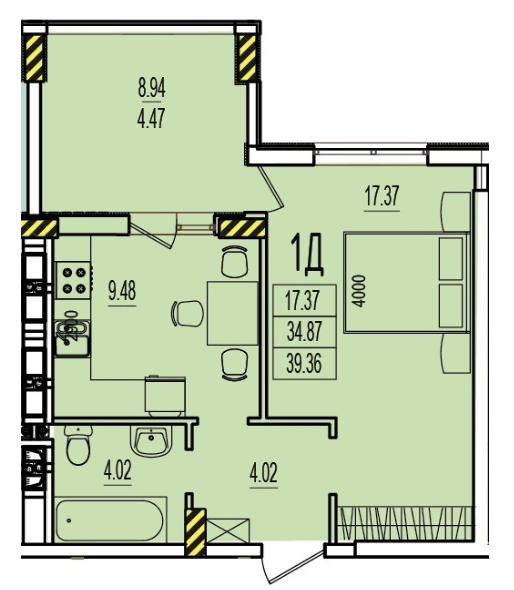 1-кімнатна 39.36 м² в ЖК RosenTal від 16 150 грн/м², с. Лиманка