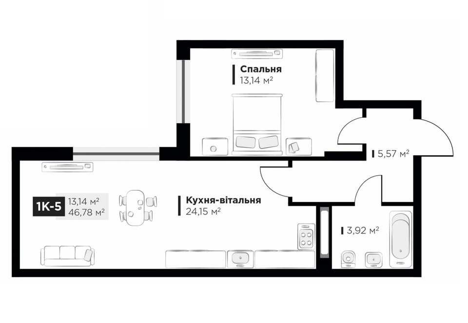 1-комнатная 46.78 м² в ЖК Life Story от 36 021 грн/м², Киев